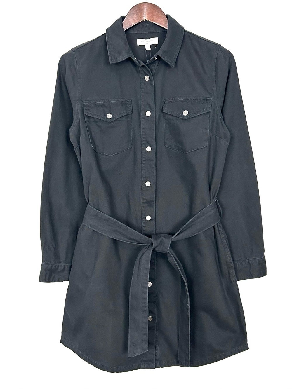 Habitual Belted Denim Shirt Dress Women’s Size XS Long Sleeves Pockets Black